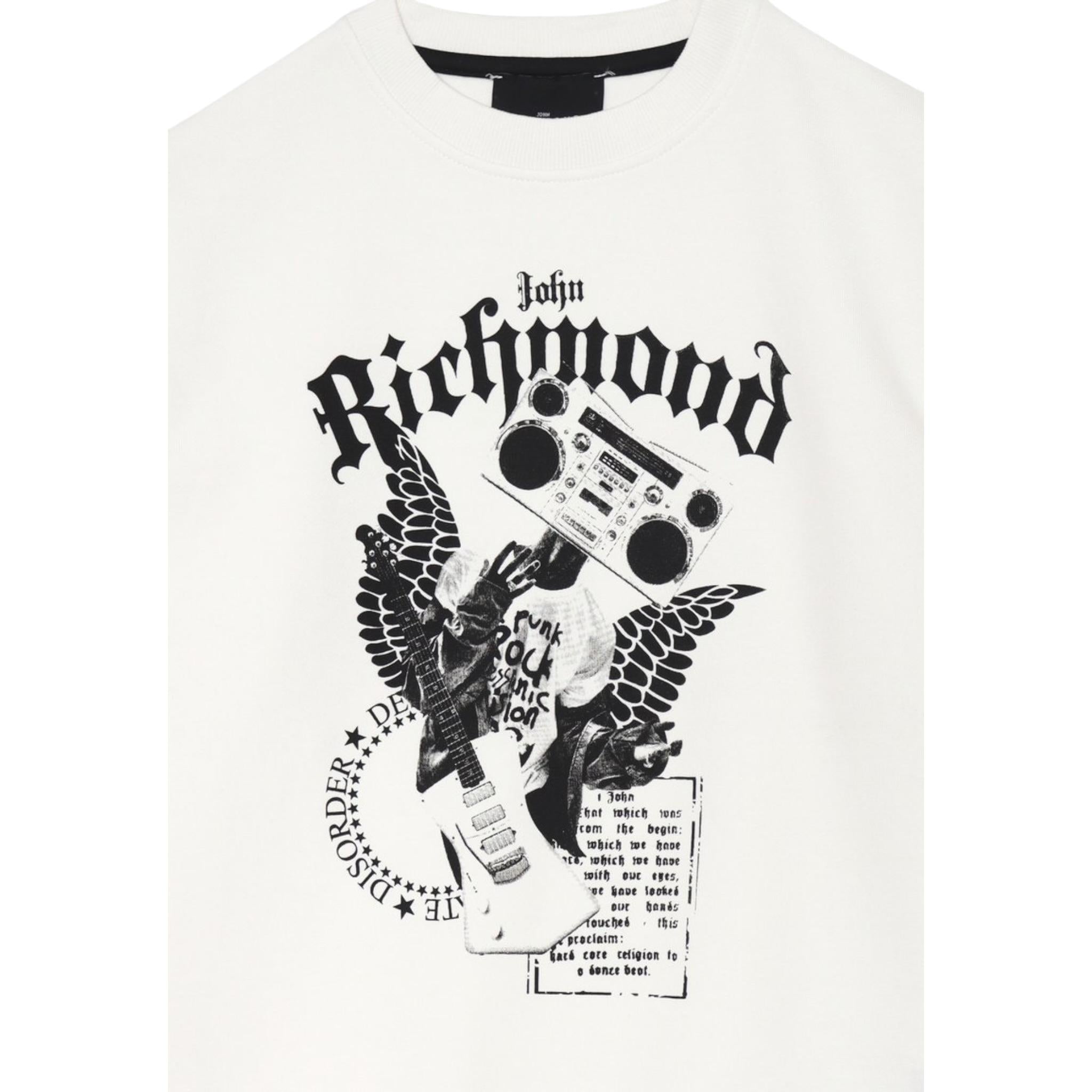 John Richmond Felpa Chiusa Girocollo Tinta Unita con Stampa per Bambino RBP25054FE BIANCO JOHN RICHMOND 