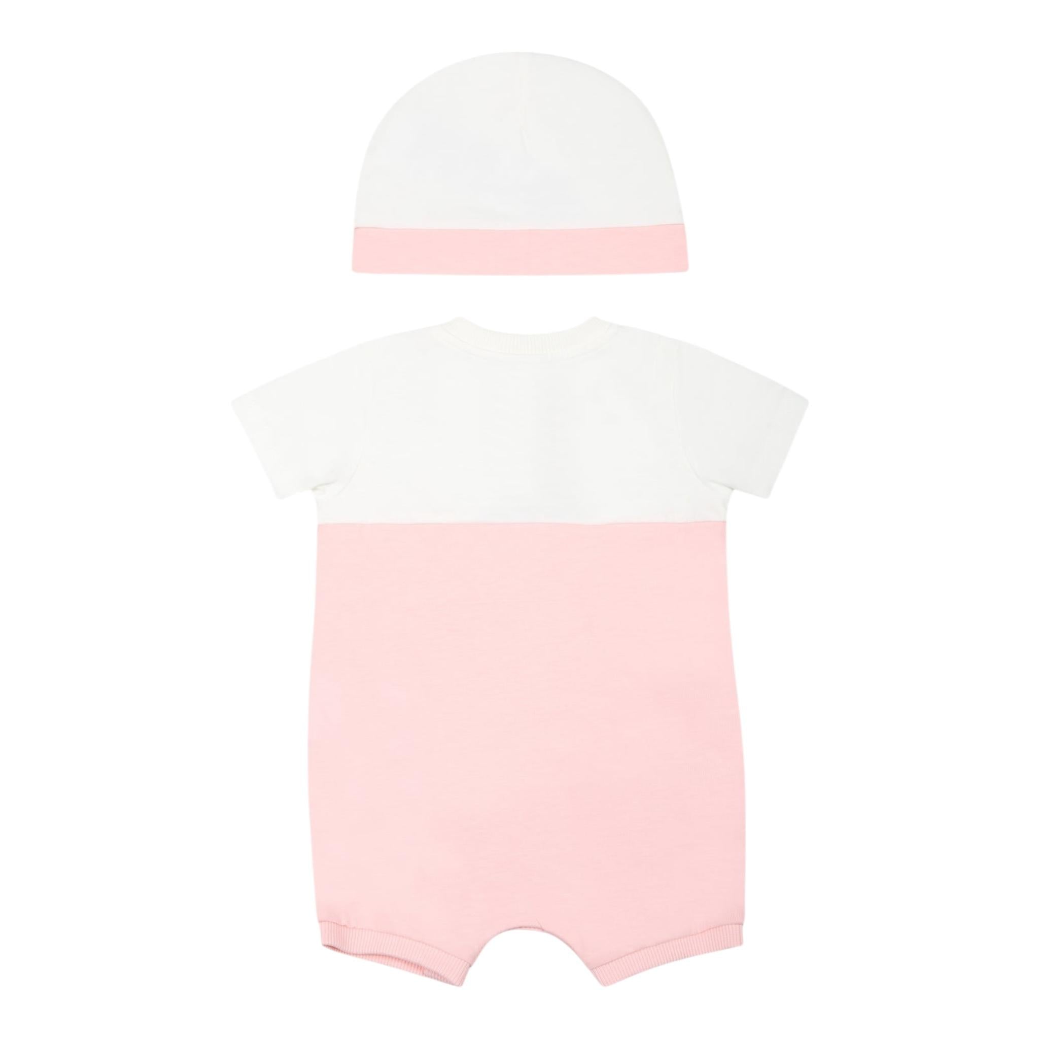 Moschino Set Pagliaccetto-Cappello Bicolore per Neonata MUY07E BIANCO/ROSA MOSCHINO 