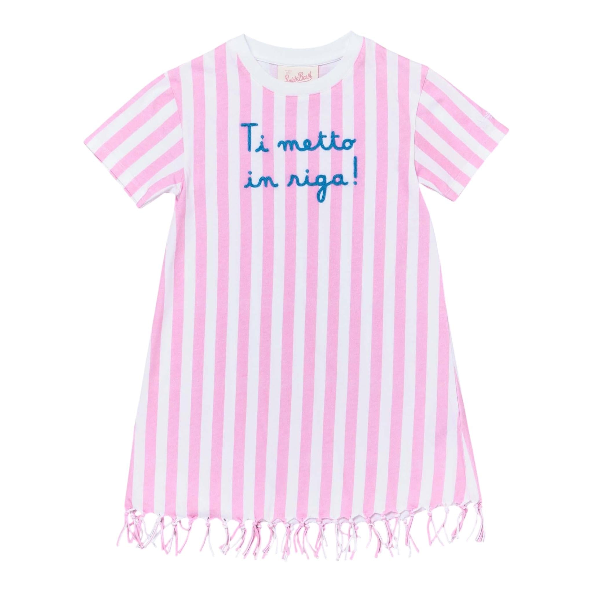 Saint Barth Abito Bicolore con Fantasia A Righe per Bambina ABY0001 BIANCO/ROSA SAINT BARTH 