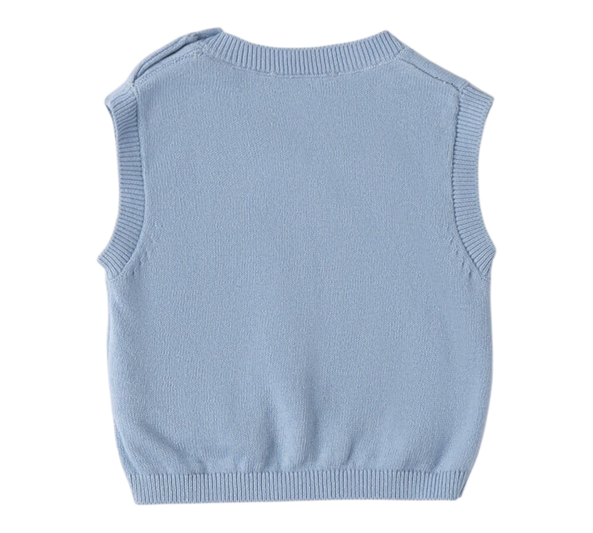 Minibanda Gilet Tinta Unita Scollo A V  per Neonato 3B641 AZZURRO MINIBANDA 