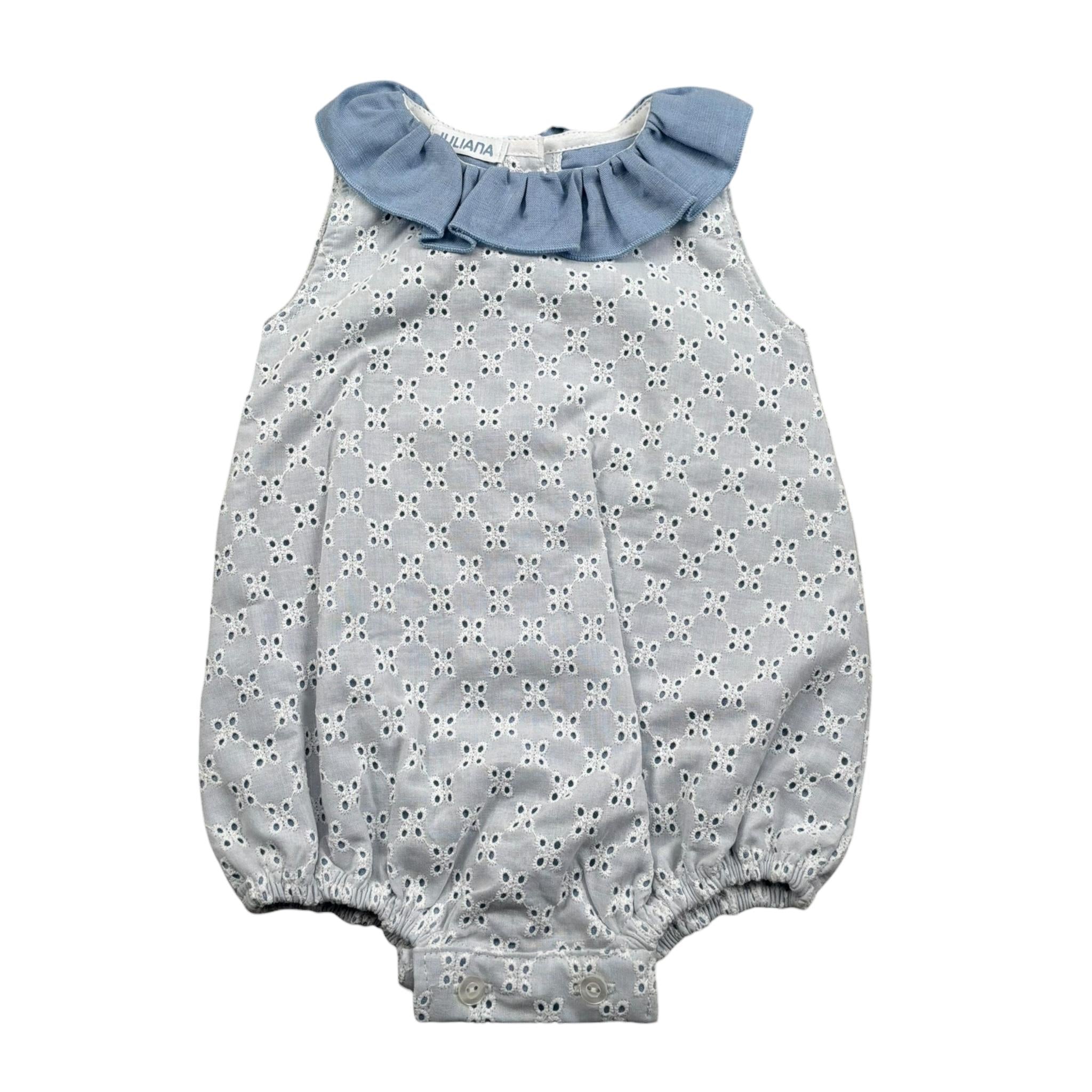 Juliana Pagliaccetto Giromanica Tinta Unita In Pizzo Sangallo per Neonata 25178 BIANCO/BLU JULIANA 