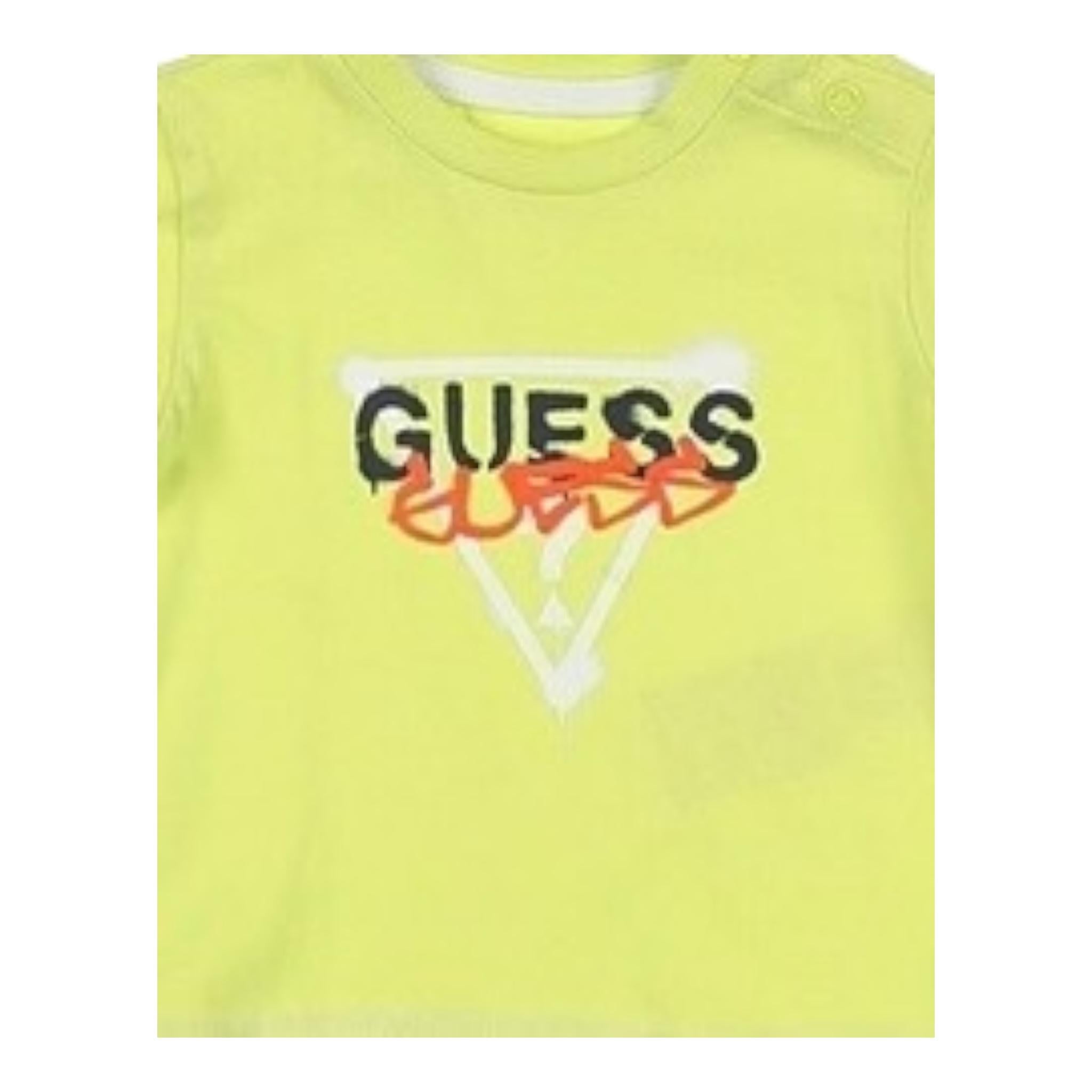 Guess T-Shirt Tinta Unita con Stampa per Neonato I3RI02K8HM0 VERDE GUESS 