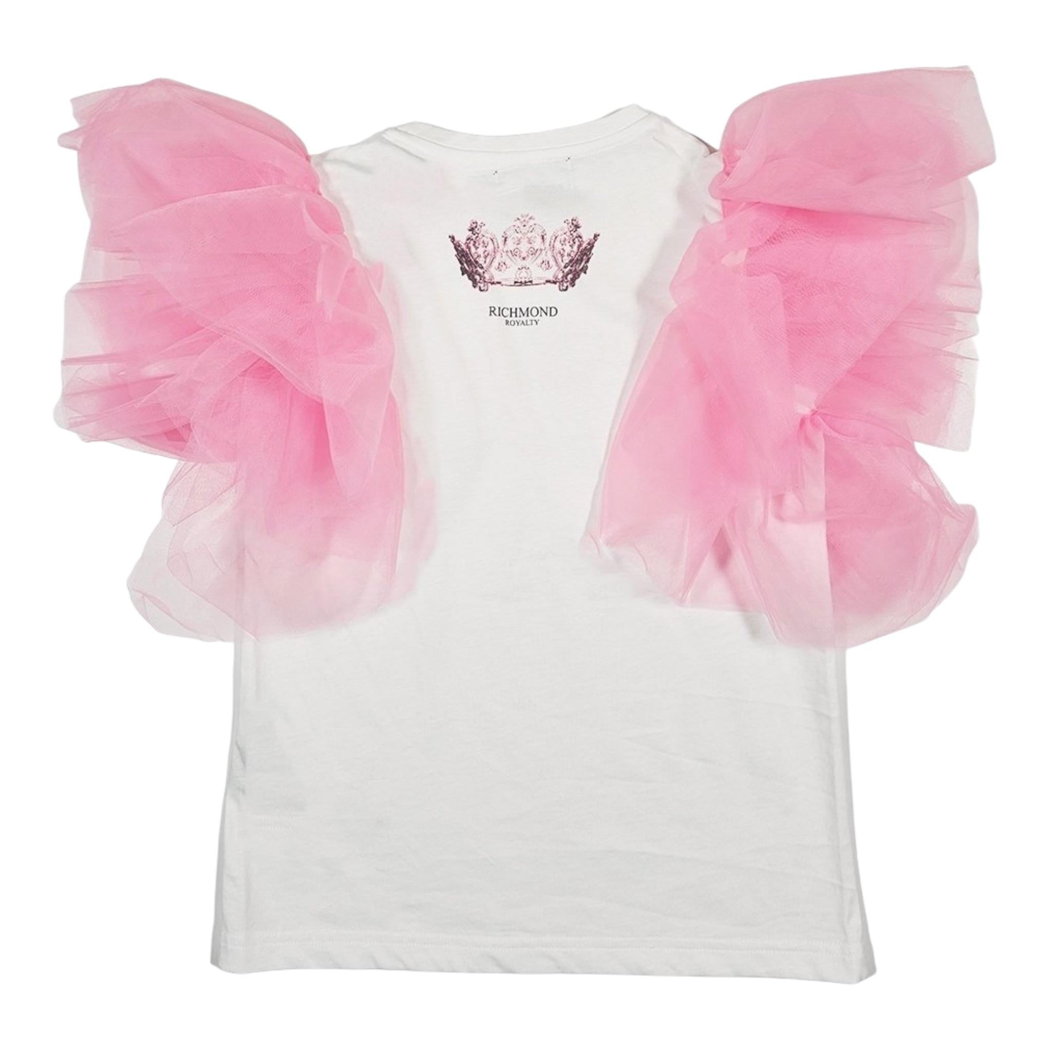 John Richmond T-Shirt Girocollo tinta unita con Maniche In Tulle Bianco per Neonata RGP2408TSN BIANCO JOHN RICHMOND 