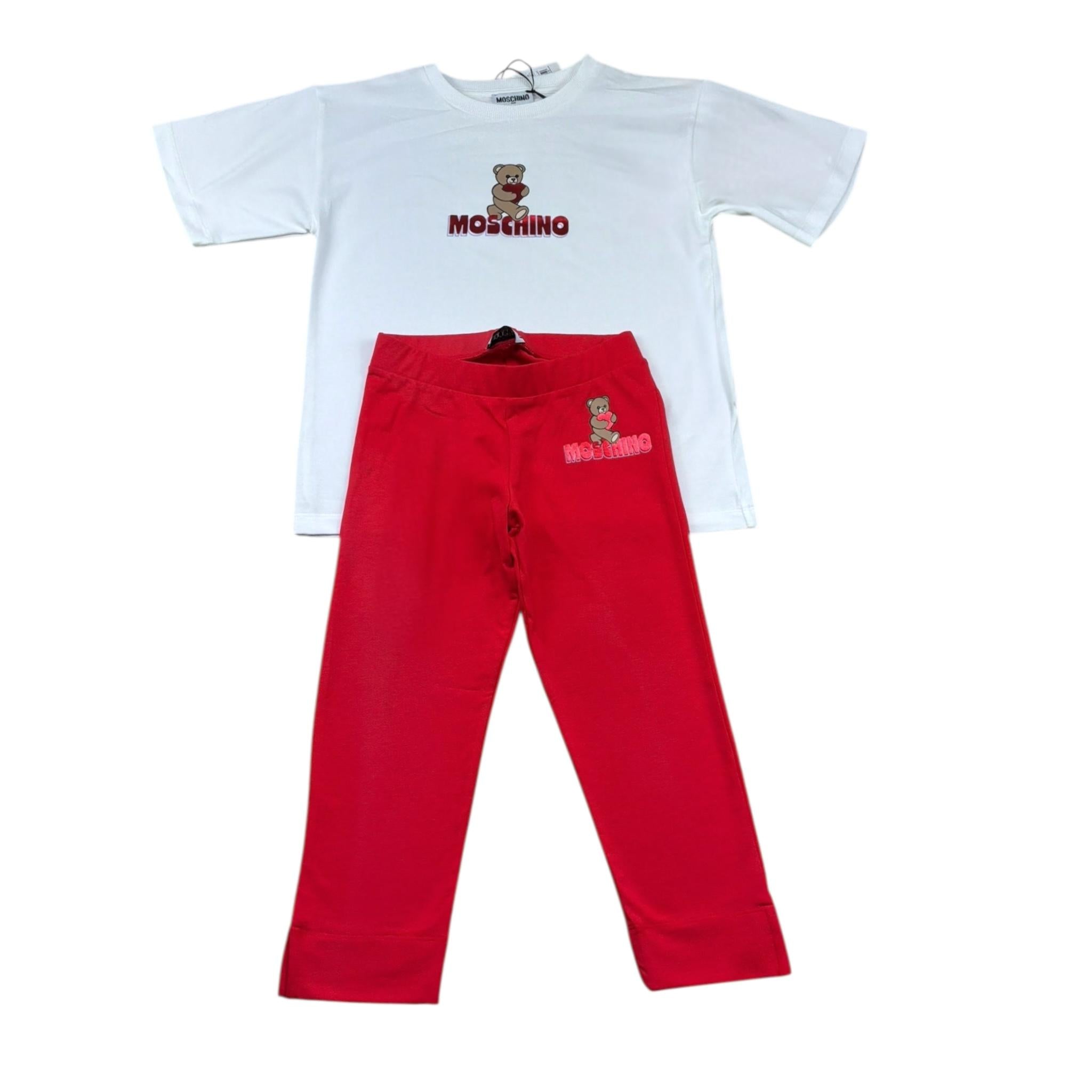 Moschino Completo 2 Pezzi T-Shirt-Leggins Bicolore per Bambina HCG00D BIANCO/ROSSO MOSCHINO 